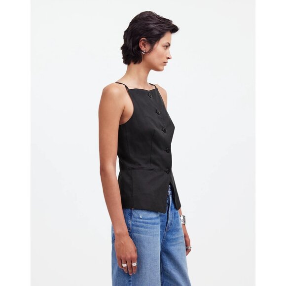 Madewell Square-Neck Vest in Drapey Twill Women's Size 14 in True Black NWT - Picture 4 of 16